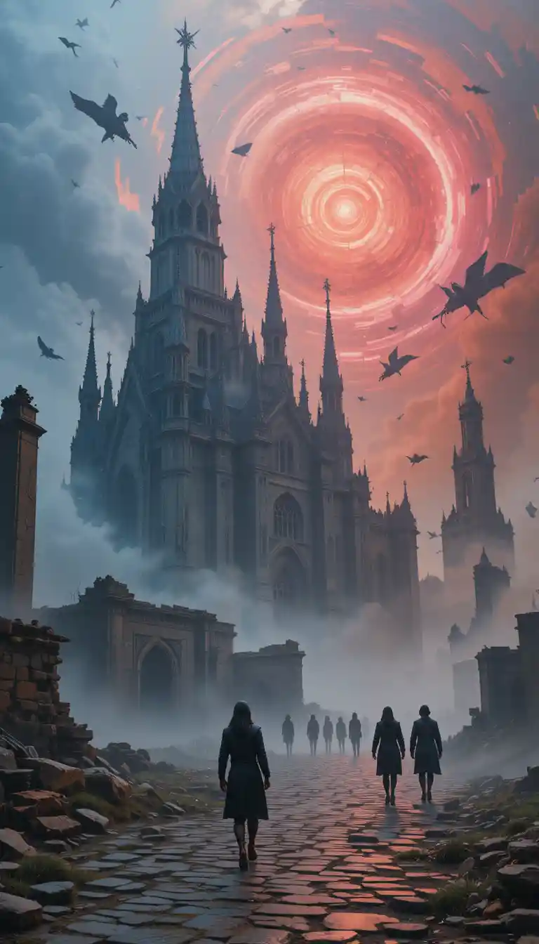 Surreal Polish landscape with melting gothic cathedrals
