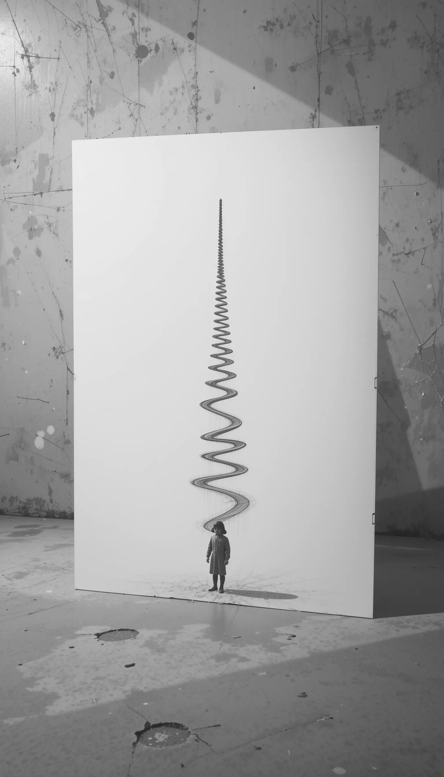 Aufrechtes Blatt mit Zeichnung einer Wendeltreppe und langem Schatten
