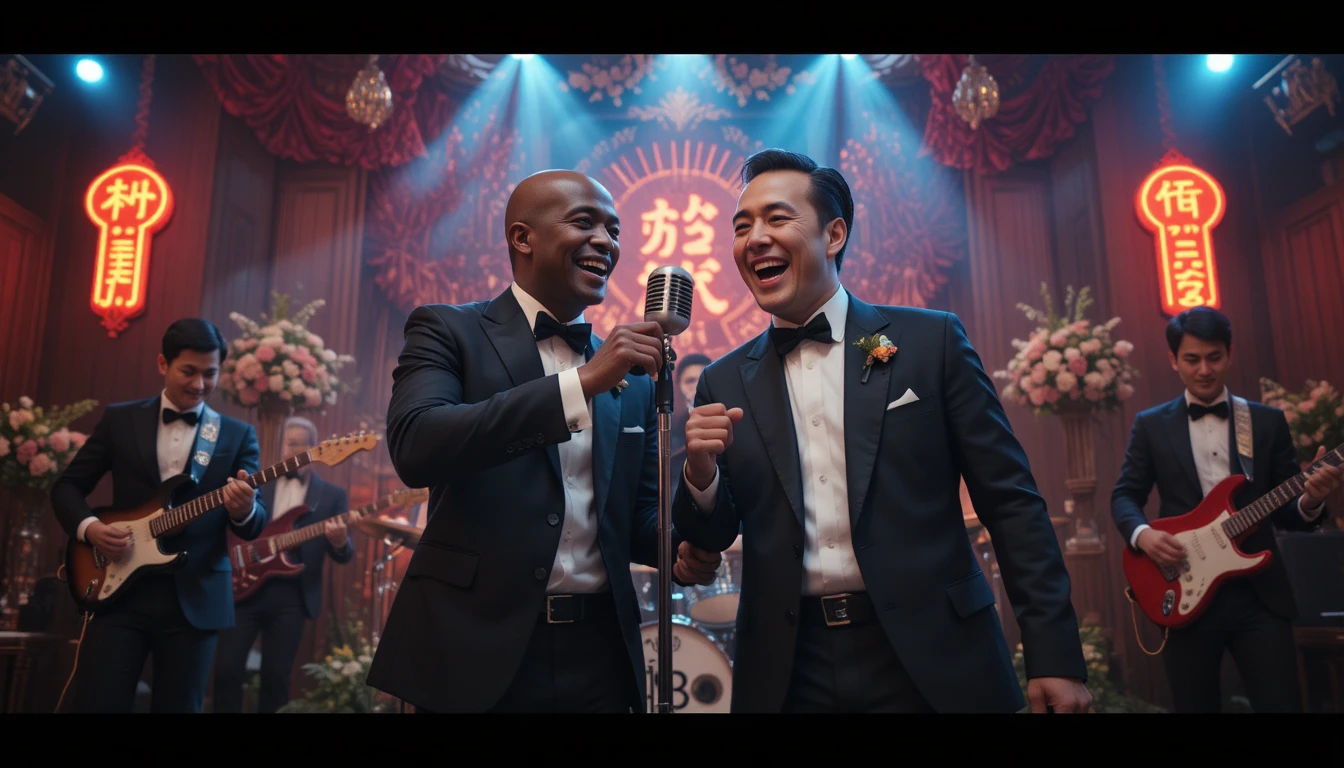 Lively Taiwanese wedding band performing on stage