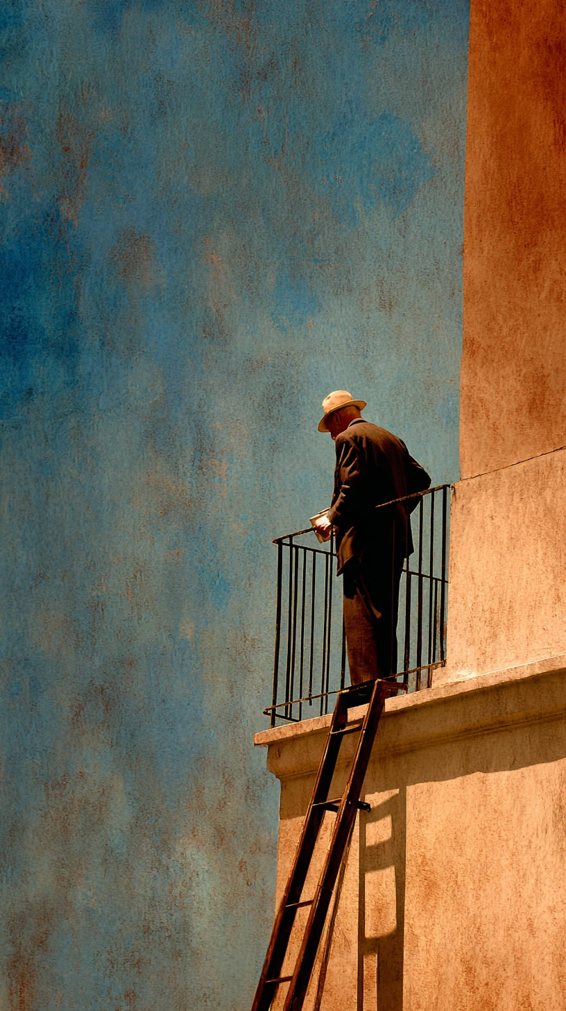 Painter choosing a blue color for the gutter scene