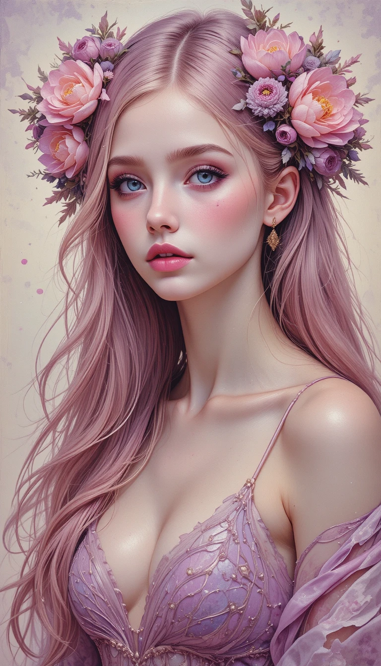 Bloom maiden portrait with floral crowns and flowing hair
