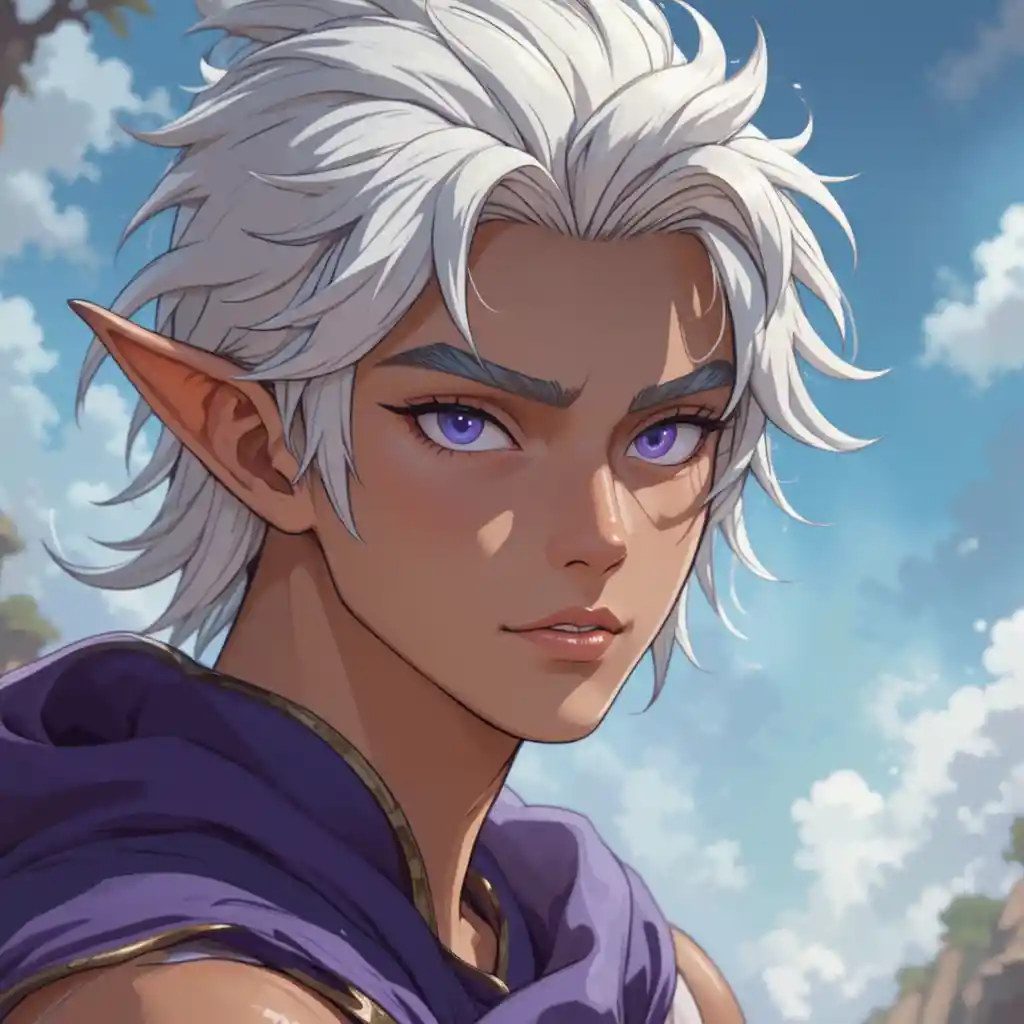 Young eliatrope boy with pale skin and white hair