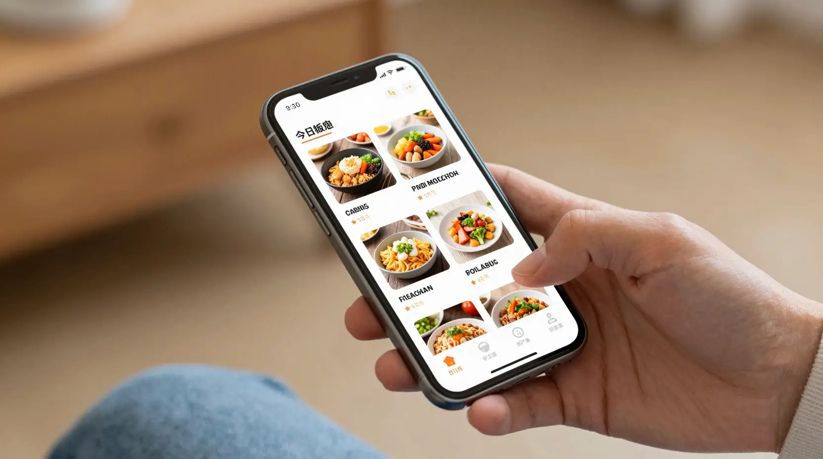 Person browsing food delivery app on modern smartphone indoors
