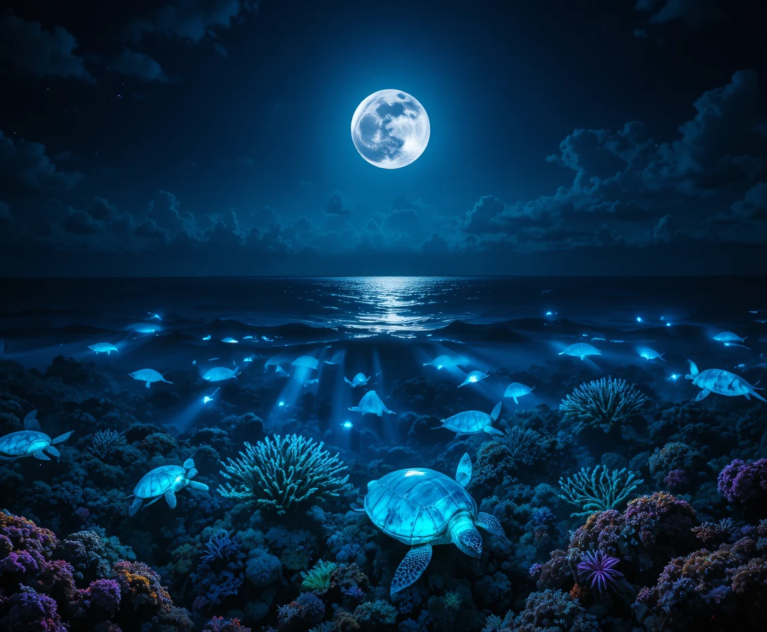 Luna llena elevándose sobre la brillante Gran Barrera de Coral