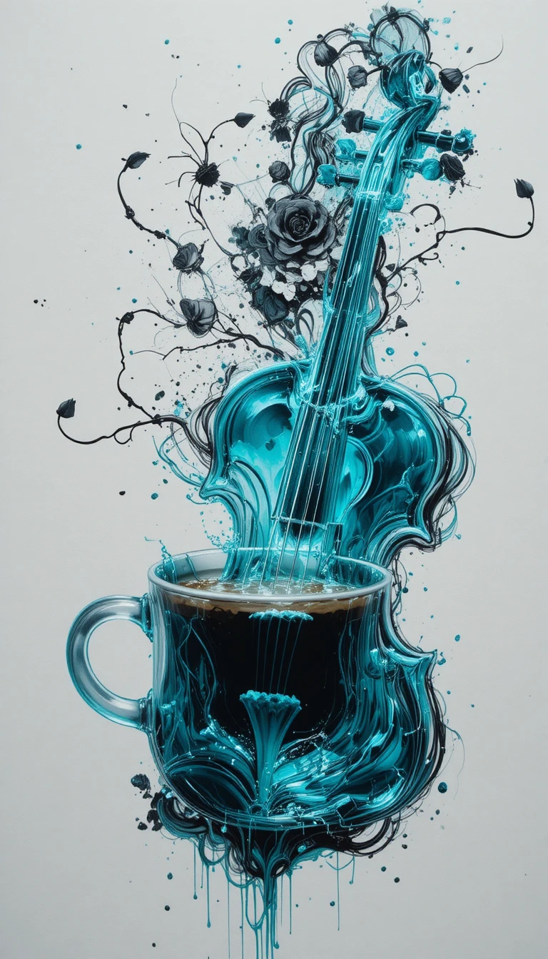 Gros plan d’une tasse de café avec reflets de ville néon