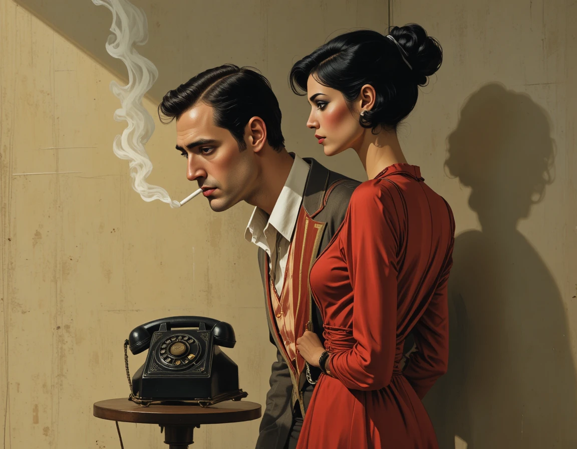 Hombre de mediana edad fumando en retrato de perfil estilo noir retro