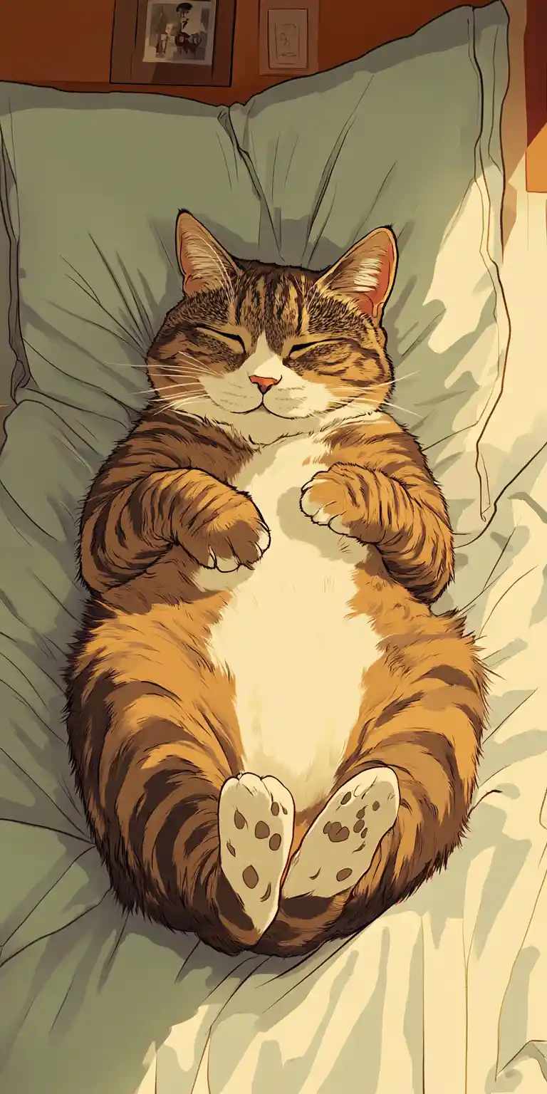 Cute cat lounging on a bed like a tiny human