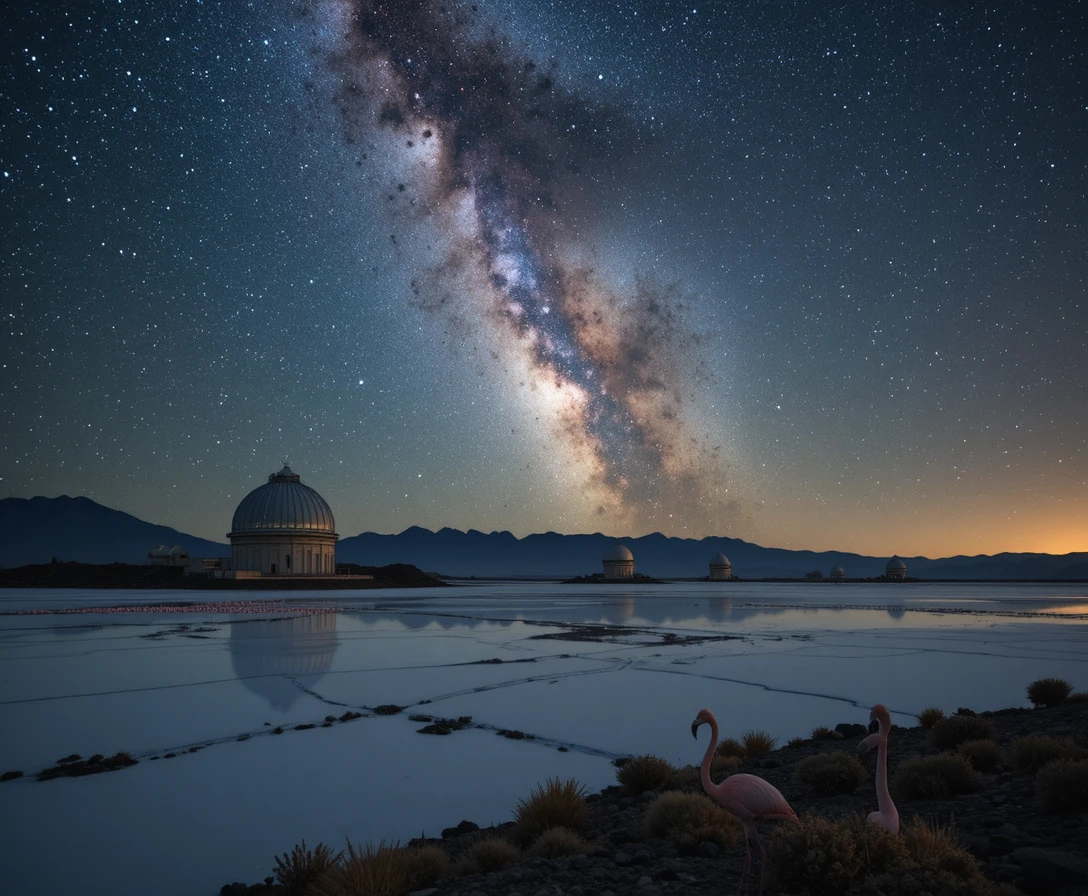 Offene Observatoriumskuppeln unter dem hellen Atacama-Nachthimmel