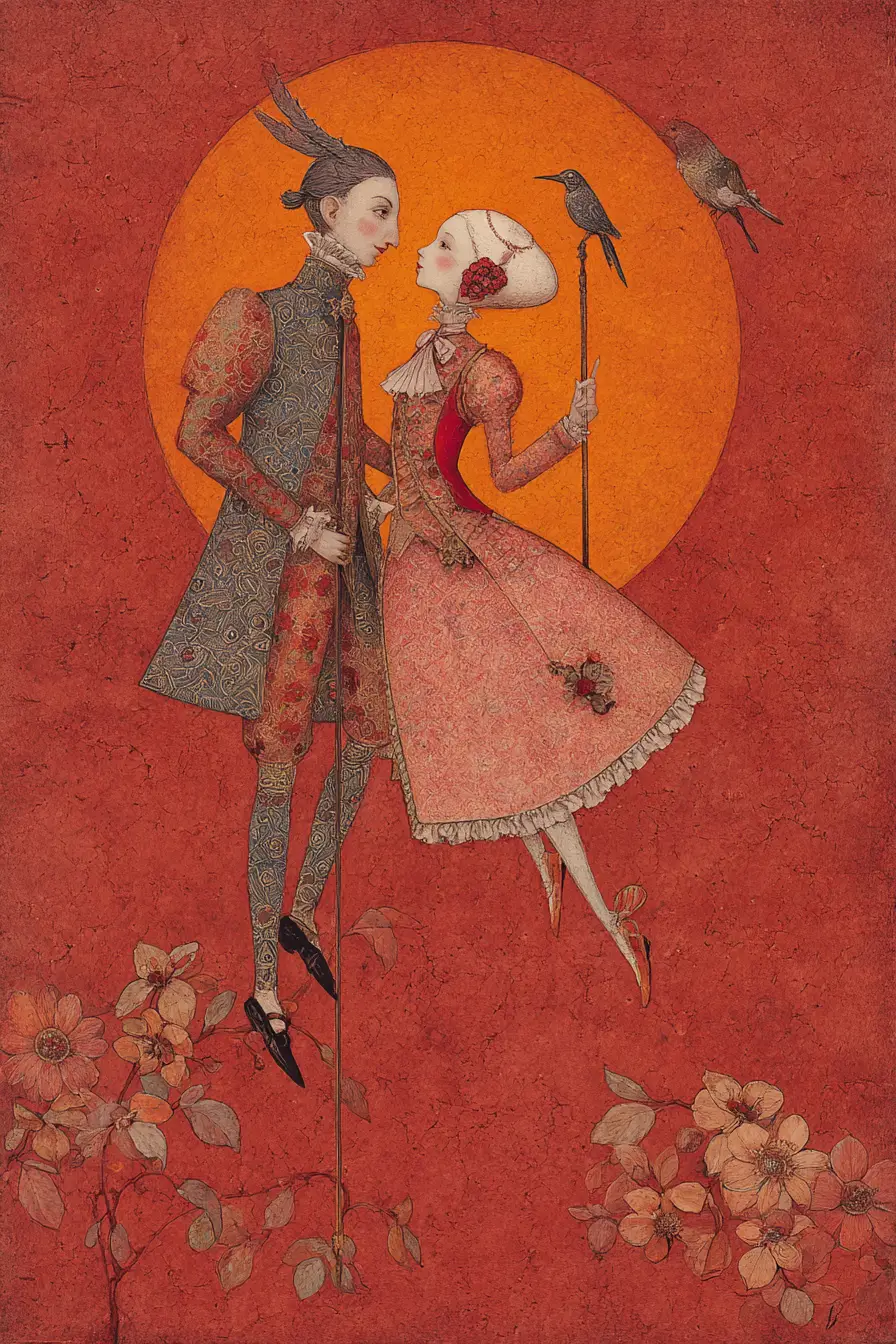 Paysage surréaliste et romantique du cœur, empli de joie et d’amour