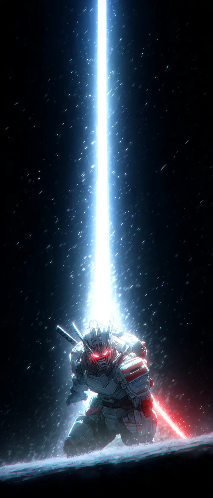 戲劇側光與雨中的賽博武士戰士