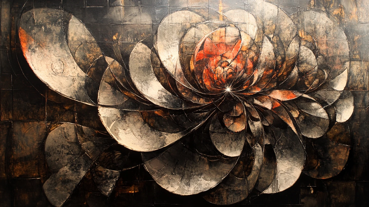 Abstract flower with large reflective ivy like petals