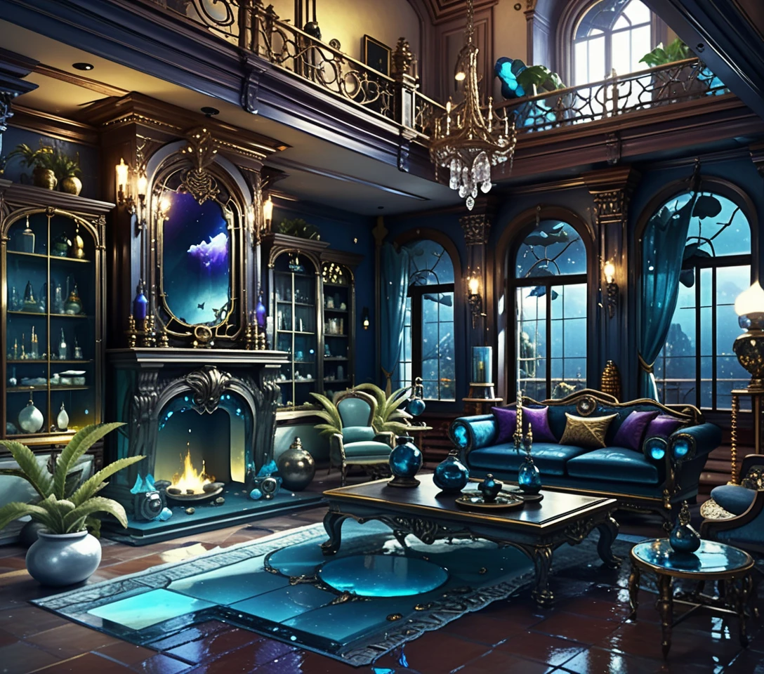 Diorama de casa de mercader de fantasía con interior 3D expuesto