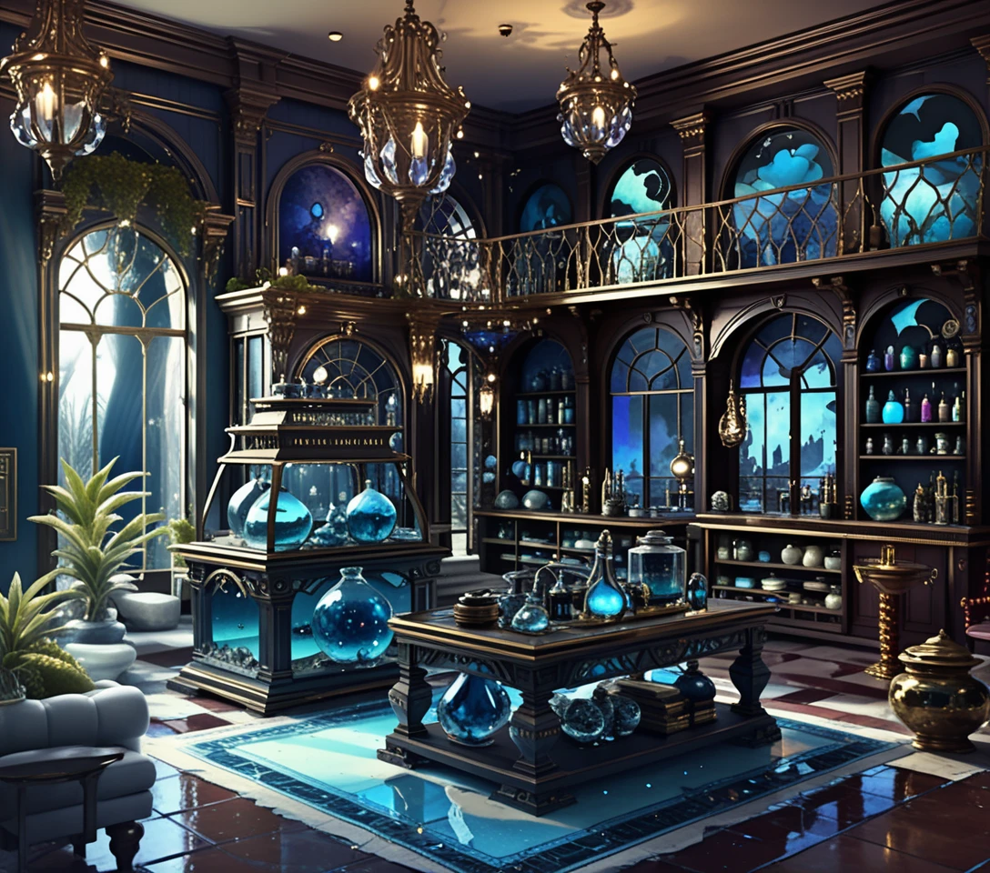 Fantasy merchant house diorama with exposed interior rooms
