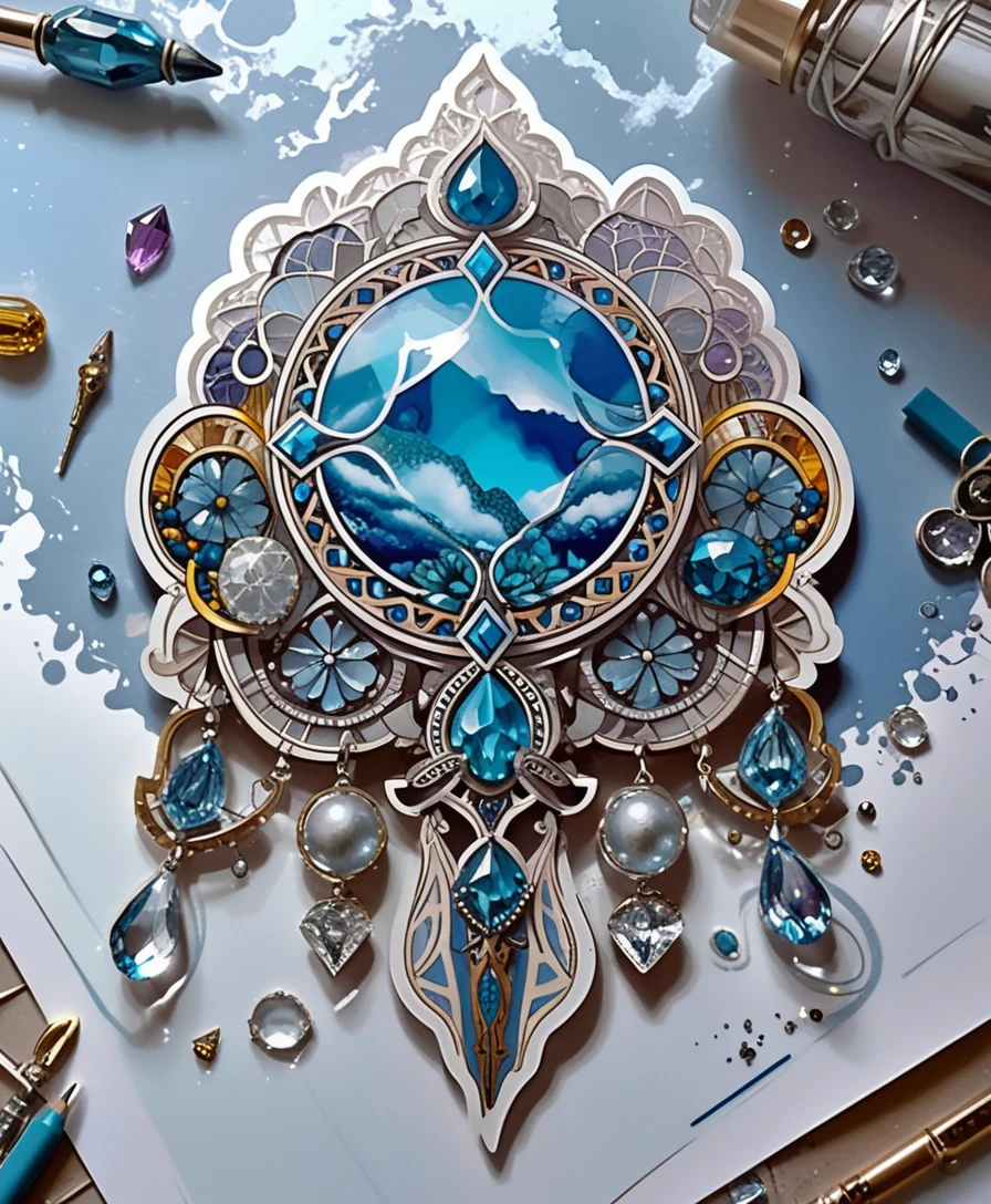 Illustration de tatouage gothique bohème avec cristaux et accents néon