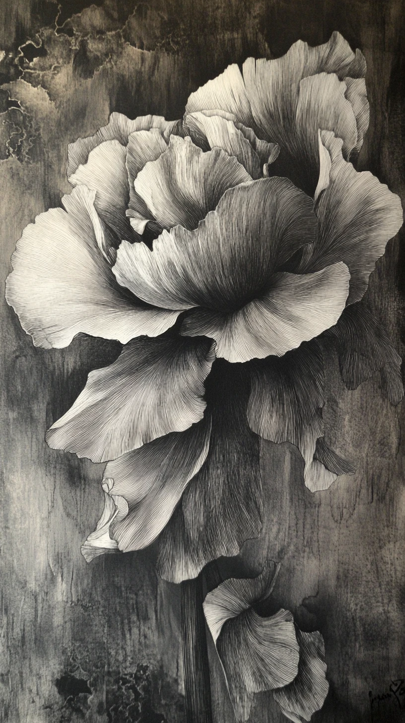 Abstract close up flower in mixed media ink painting