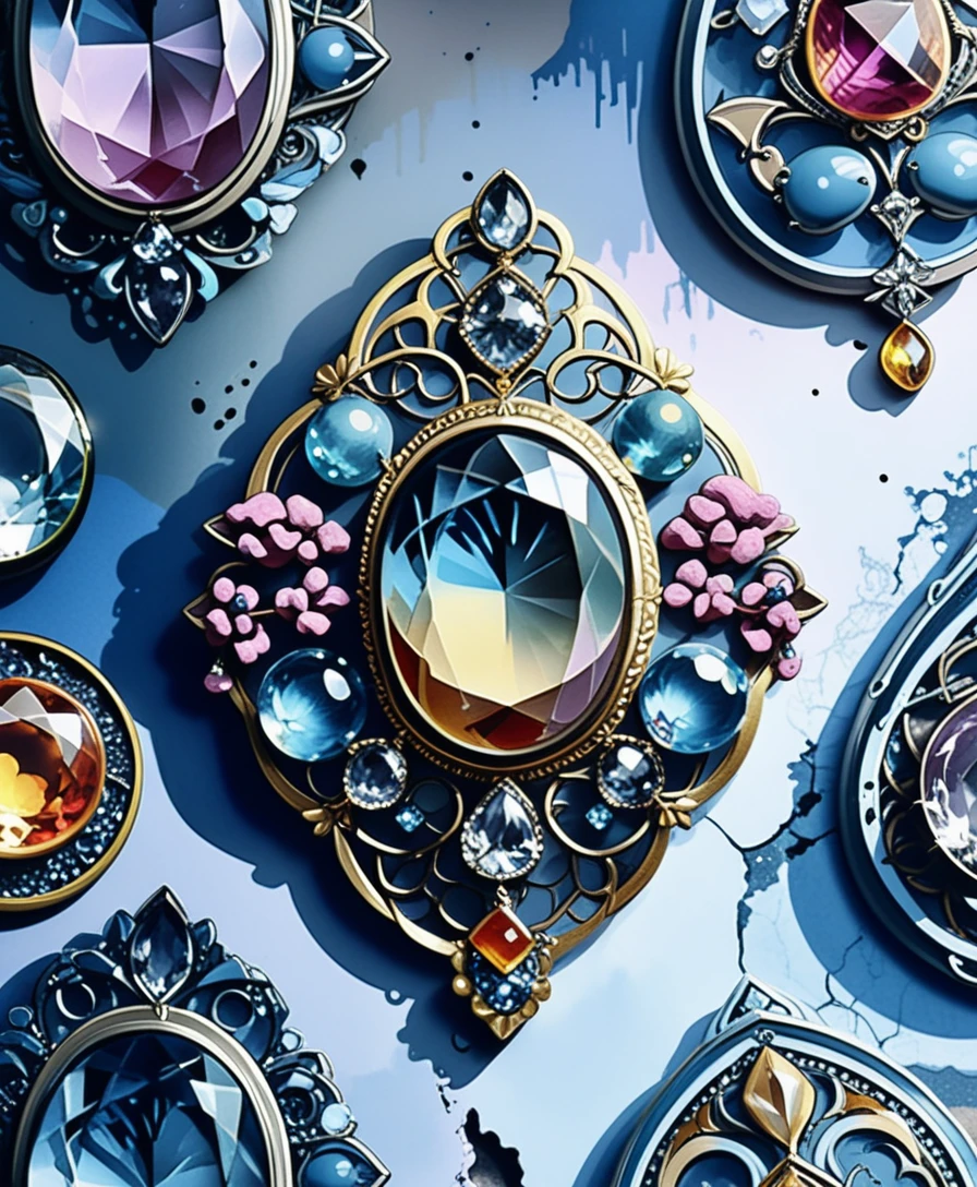 Bohemian-Gothic Edelsteinschmuck-Illustration mit Neon-Kristall-Akzenten
