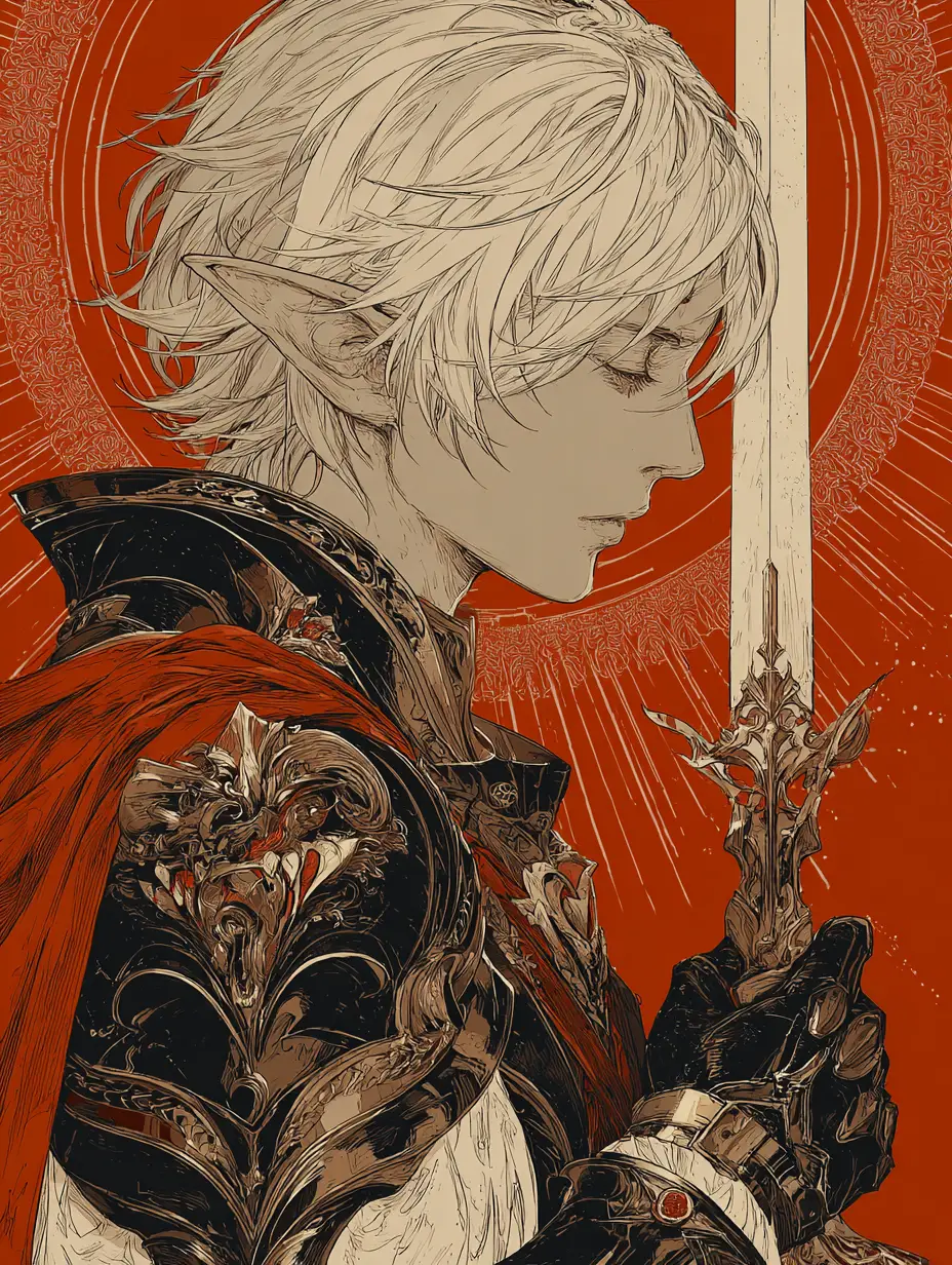 Guerrier elfe androgne en armure noire ornée
