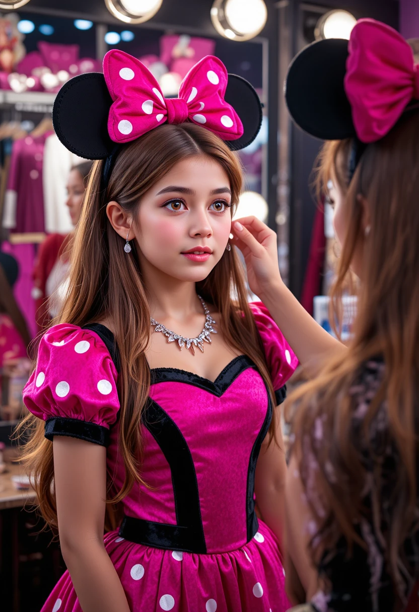 Boy In Minnie Mouse Dress Getting Makeup In Boutique