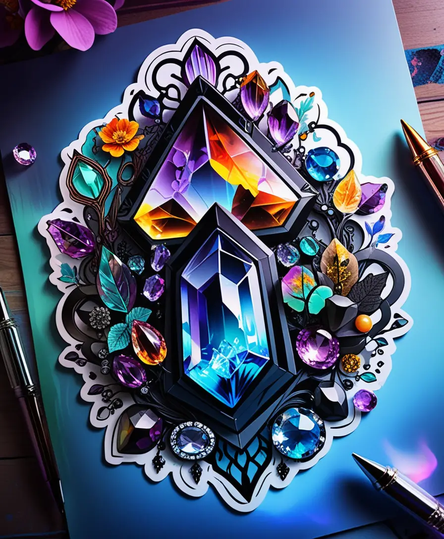 Bohemian-Gothic-Edelstein-Tattoo-Illustration mit Neon-Kristalldetails