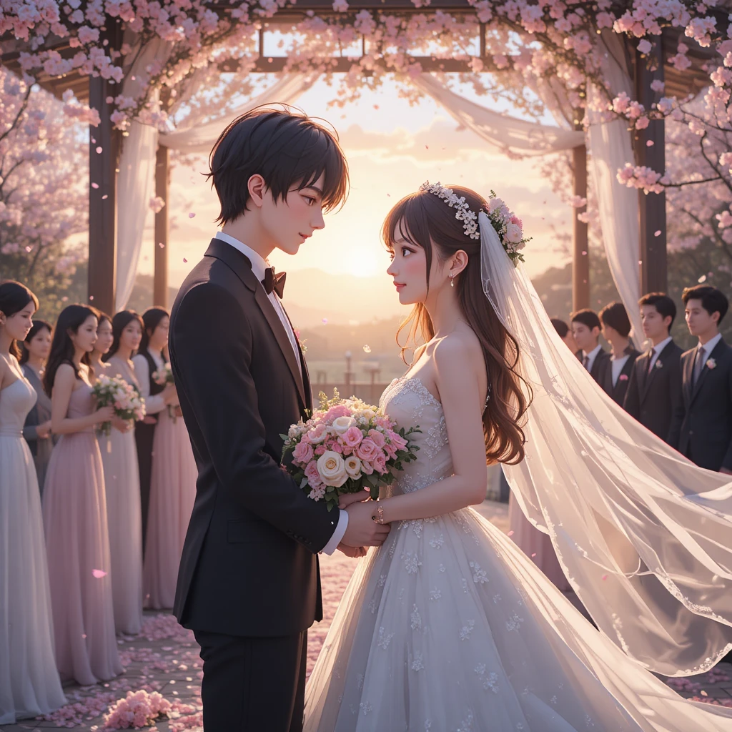 浪漫櫻花雨下的動漫婚禮情侶