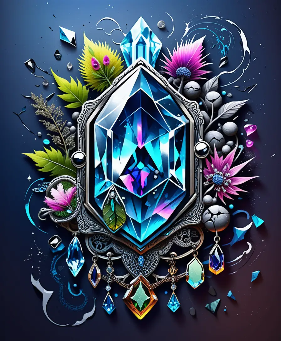 Bohemian-Goth-Edelstein-Tattoo-Illustration mit Neon-Kristallclustern