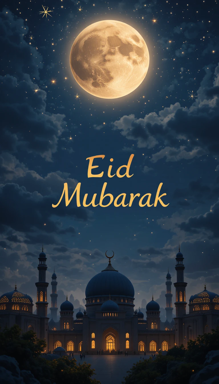 Design de lua crescente de Eid Mubarak em um céu noturno calmo