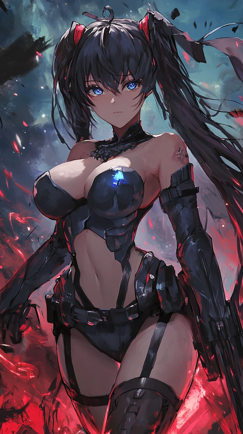 Determinata guerriera anime con elegante costume da eroina corazzata