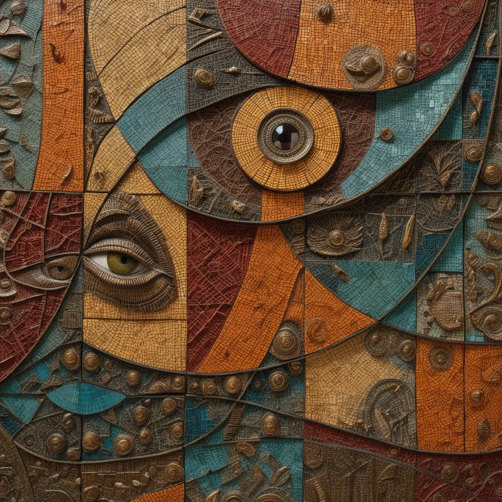Retrato em relevo de mídia mista de um rosto humano abstrato