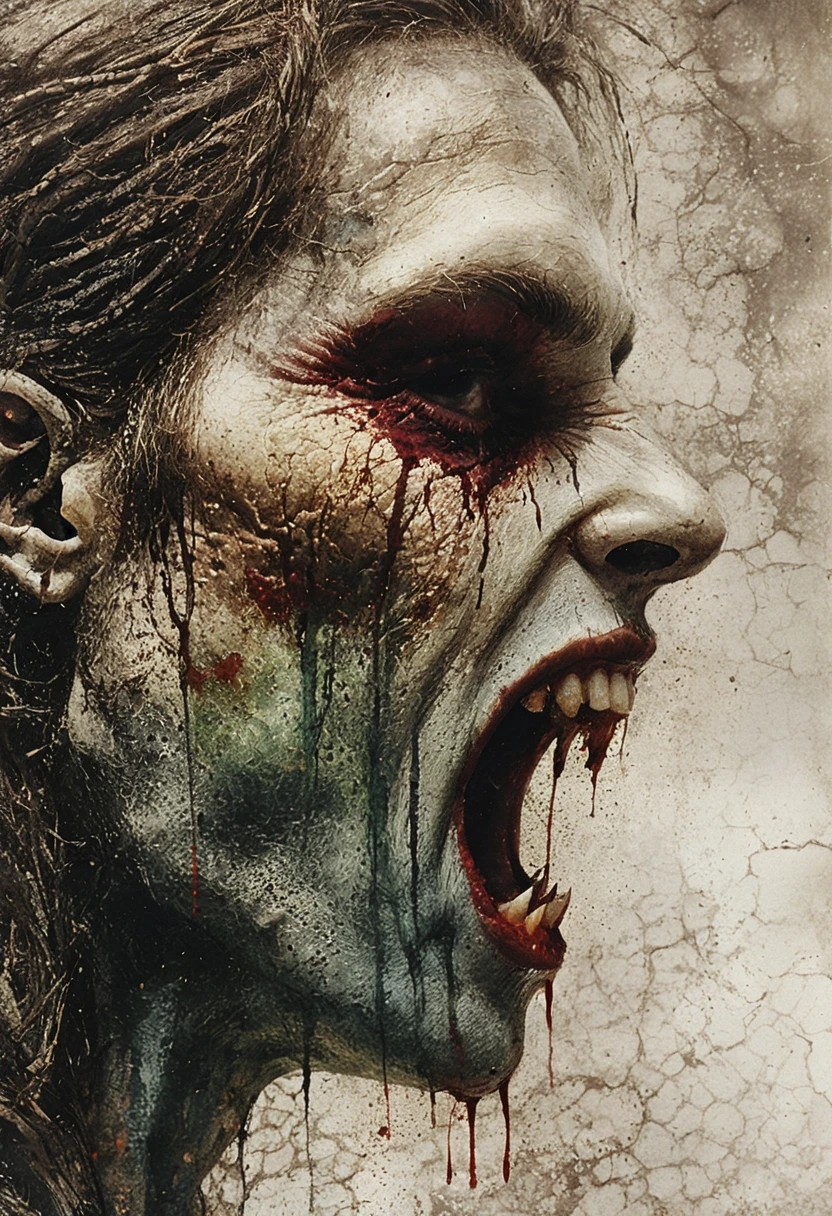 Mostro grottesco simile a un vampiro che urla di profilo in primo piano