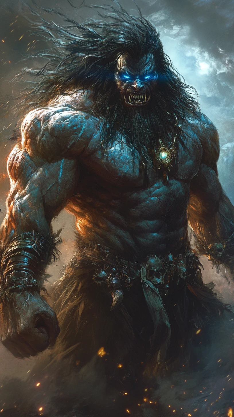 Monstrous titan like creature in dark swirling energy