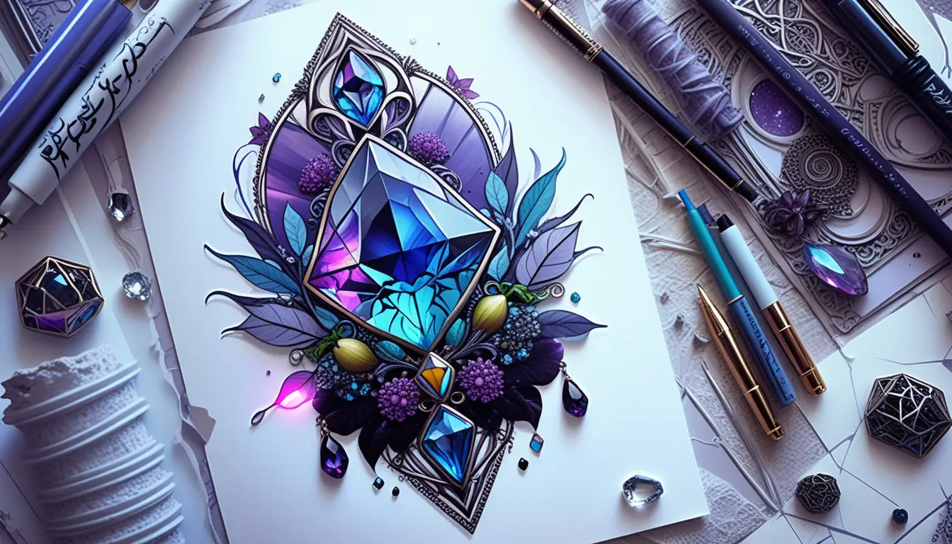 Bohemian-Goth-Edelstein-Tattoo-Illustration mit Neon-Kristallen