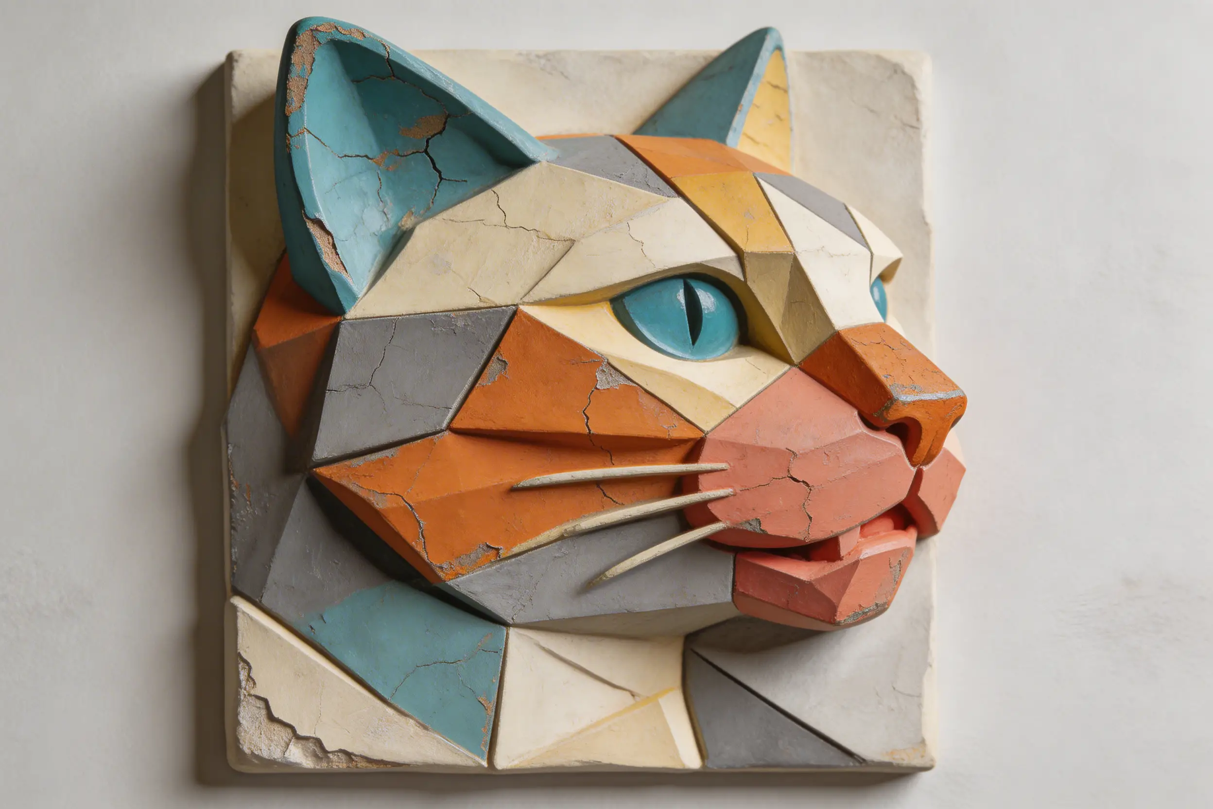 Abstract geometric 3d portrait of a fluffy cat face