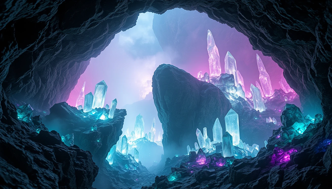 Xénocristaux extraterrestres brillants dans une vaste grotte volcanique