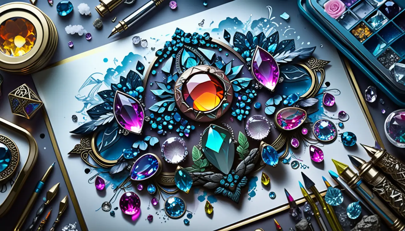 Bohemian-Goth-Edelstein-Tattoo-Illustration mit Neon-Kristallen
