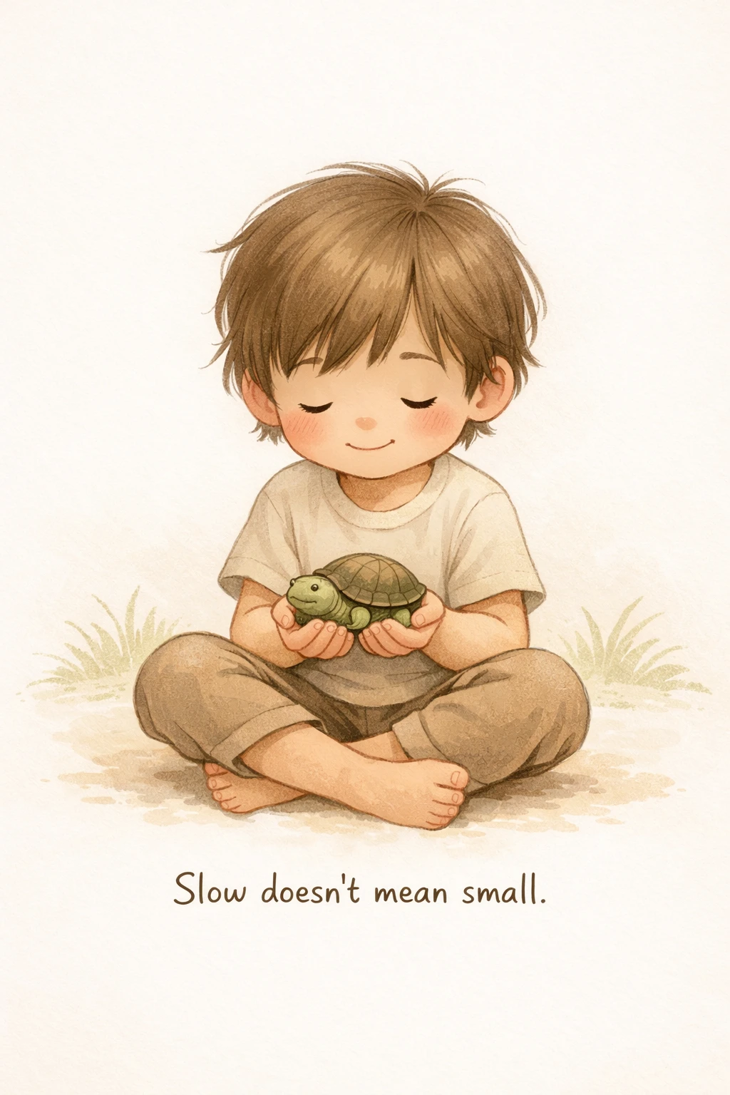 Bambino che tiene in mano una piccola tartaruga in una dolce illustrazione