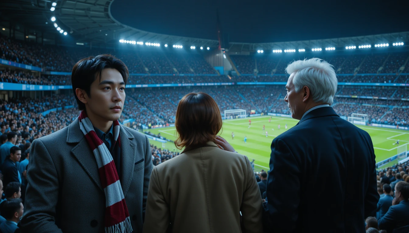 Supporters dans un stade bondé sous de puissants projecteurs nocturnes