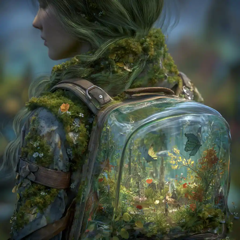 Woman With Moss Hair Facing A Post Apocalyptic World
