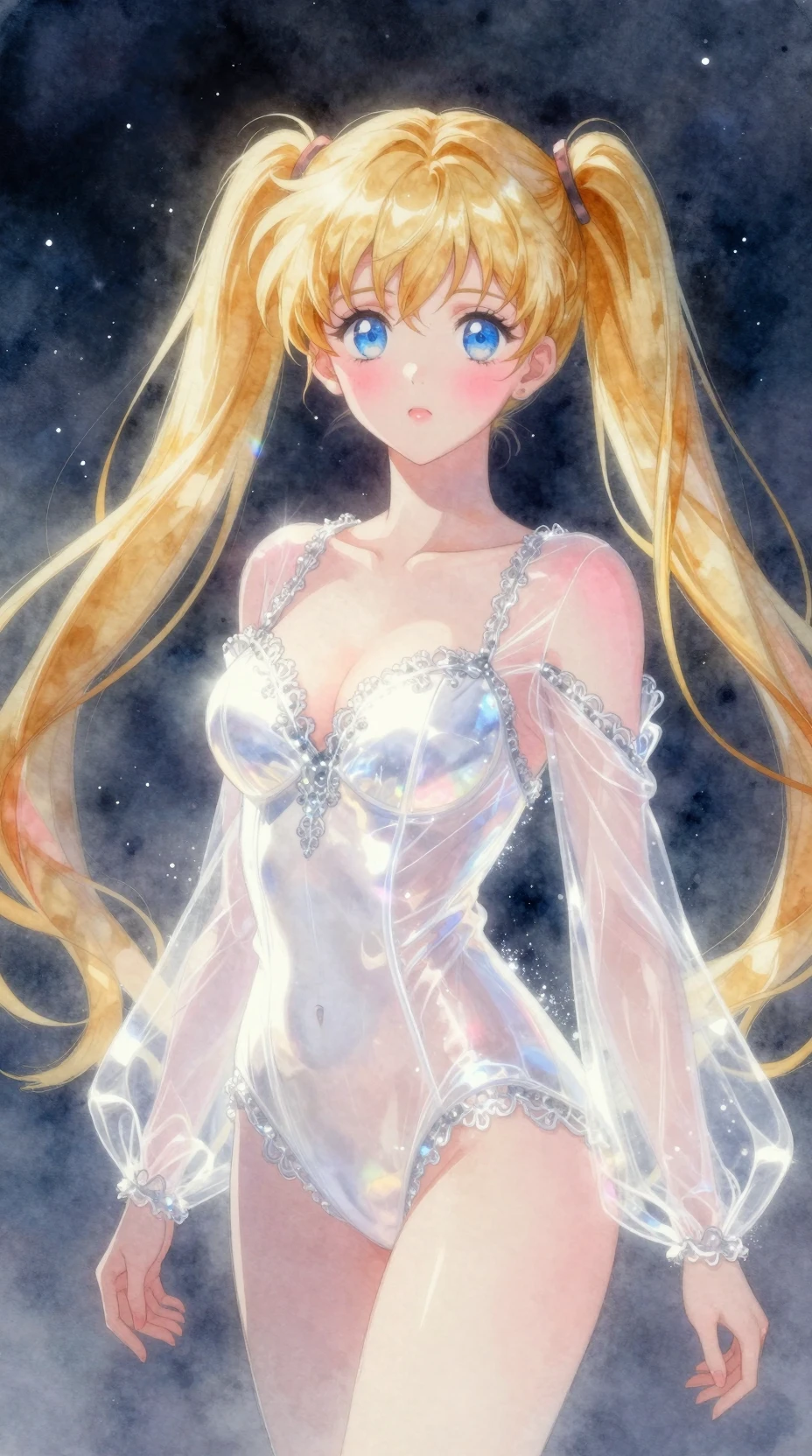 Zartes Aquarellporträt eines Anime-Mädchens in leuchtendem Weiß