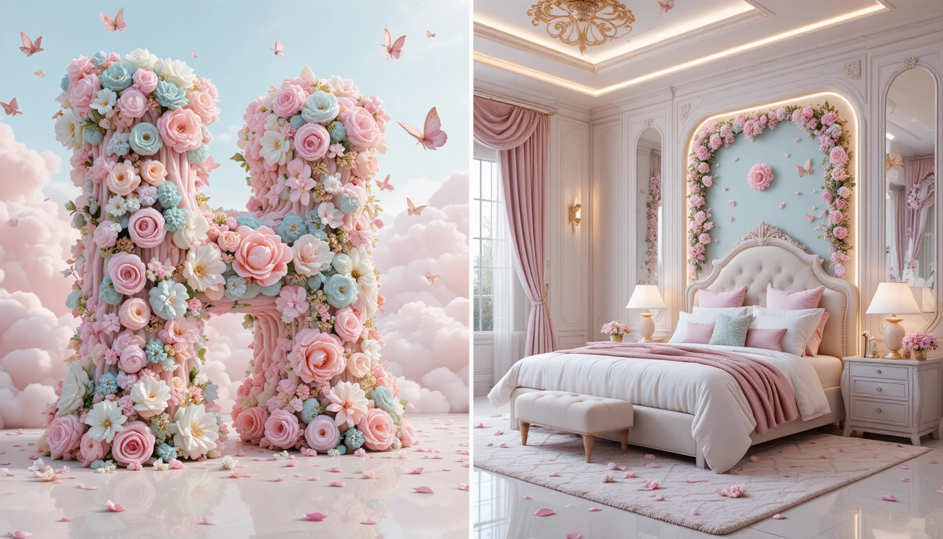 Letra H 3D en Pastel con Diseño Floral Candy Dream