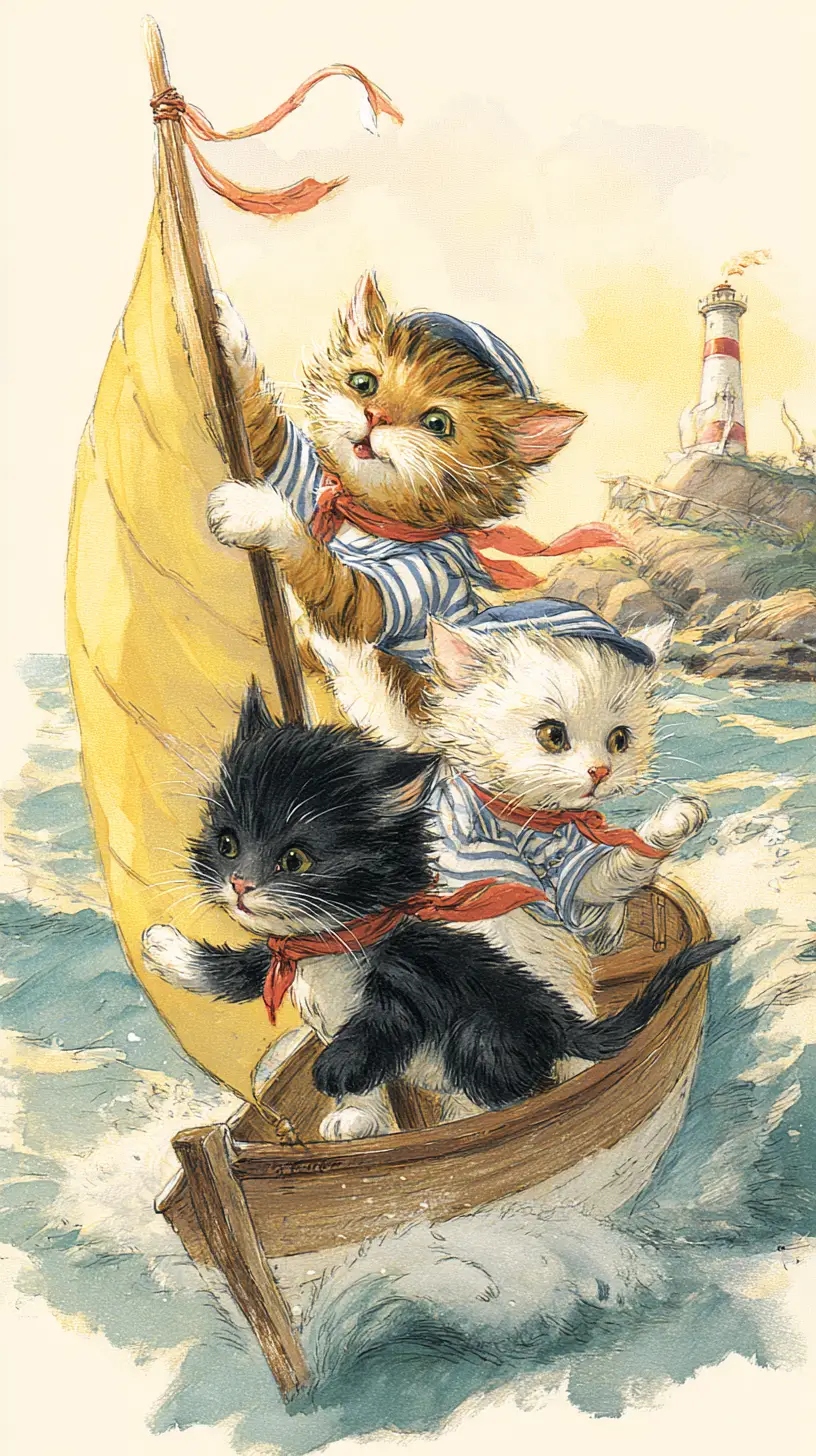 Trois chatons marins naviguant sur un minuscule bateau en mer