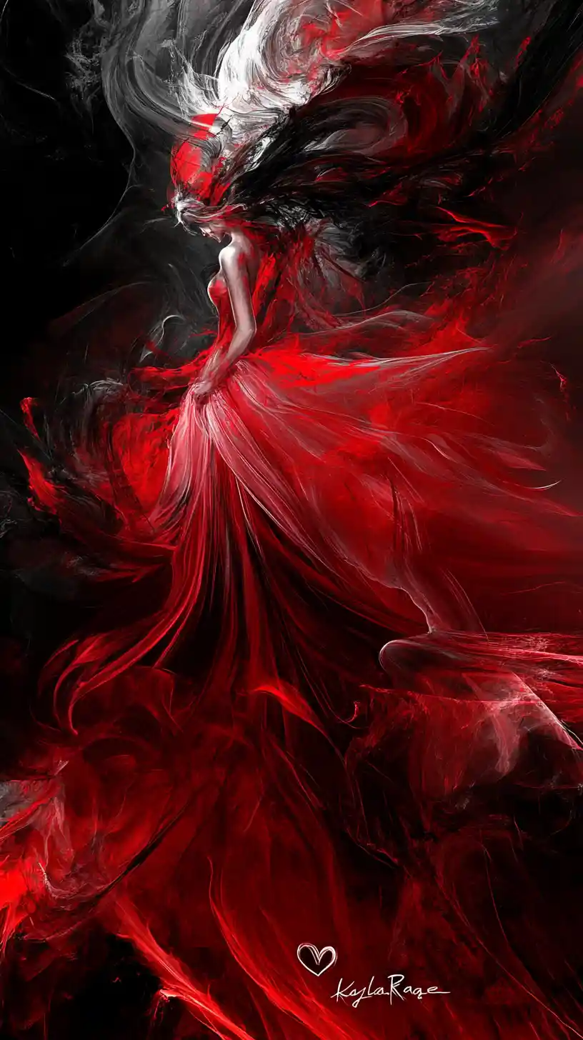 Abstract red feminine silhouette glowing in bold contrast