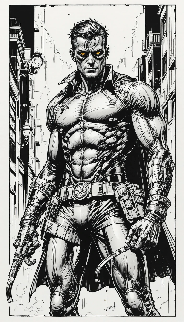 Ilustração de super-herói vigilante de rua masculino em estilo de HQ dos anos 90
