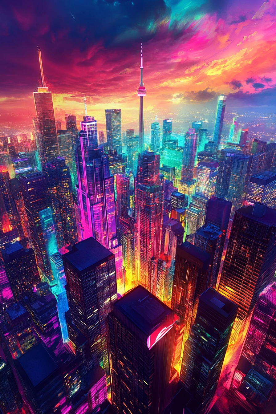 Vue aérienne surréaliste de la skyline vibrante de Toronto