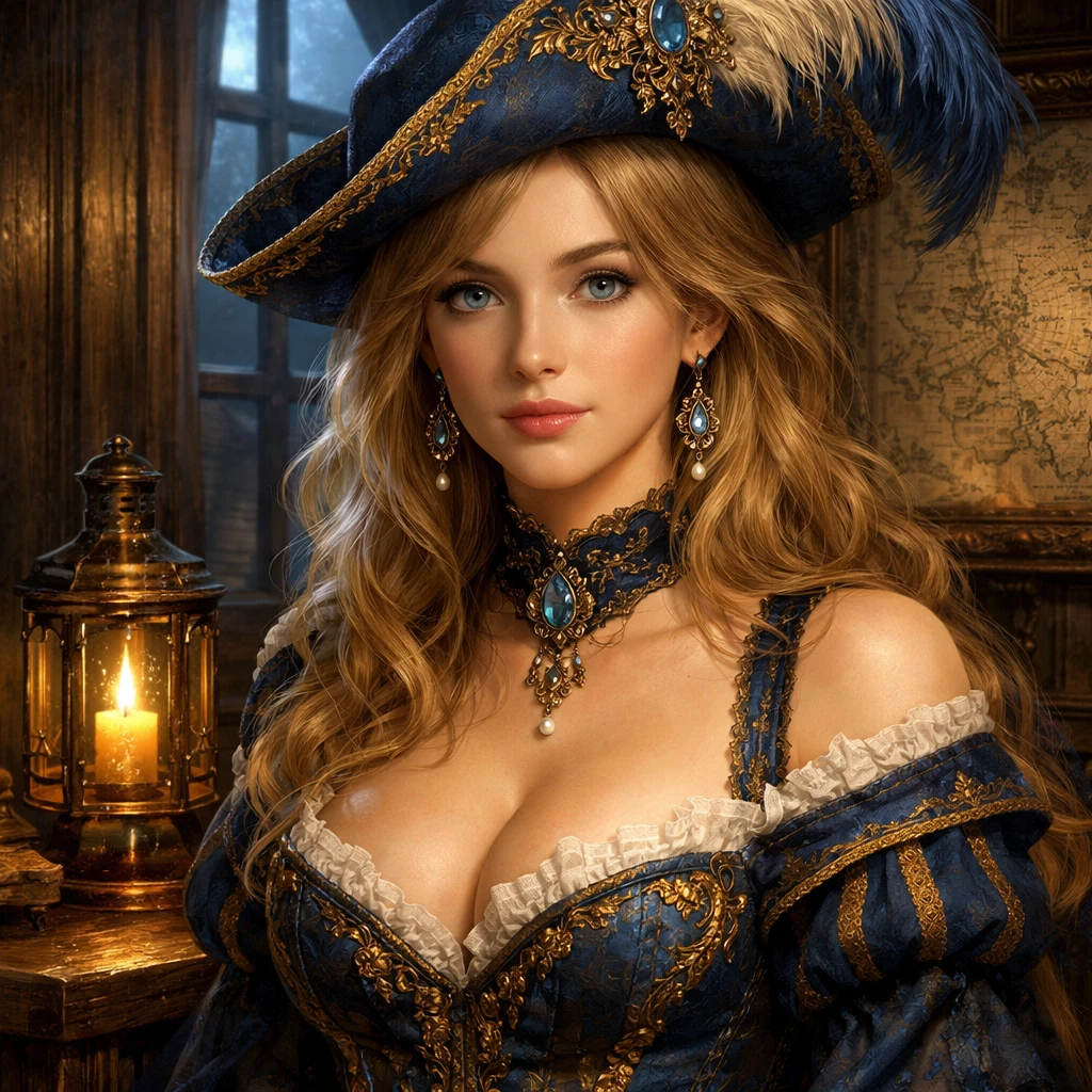 Élégante femme fantasy en corset près d’une lanterne lumineuse