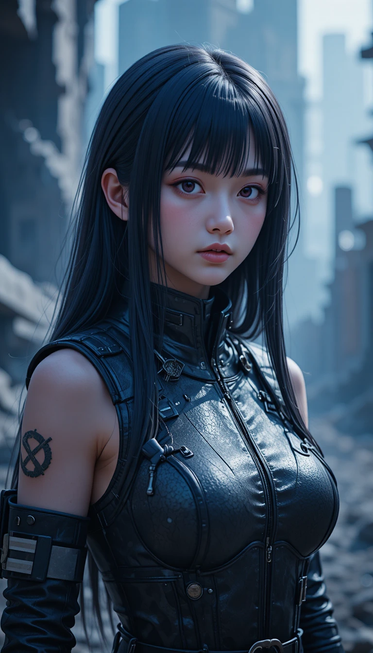 Athletic anime woman firefighter in detailed cosmic landscape