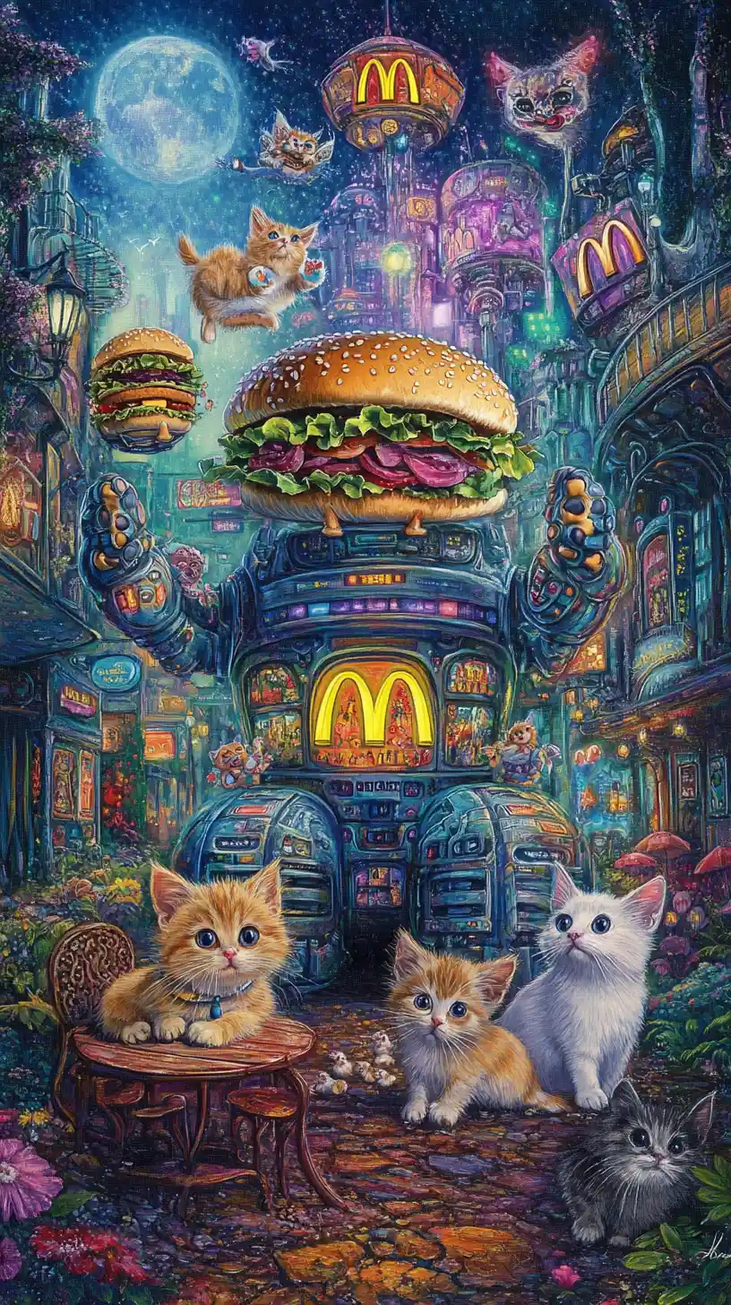 Tiernos animales reciben hamburguesas de un robot amigable