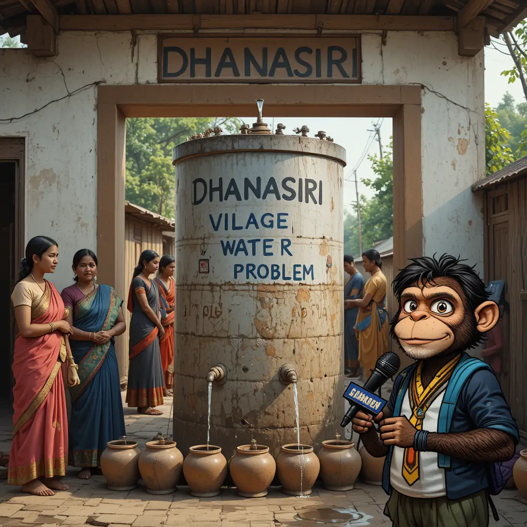 Villagers Lining Up At A Dry Water Tank Entrance