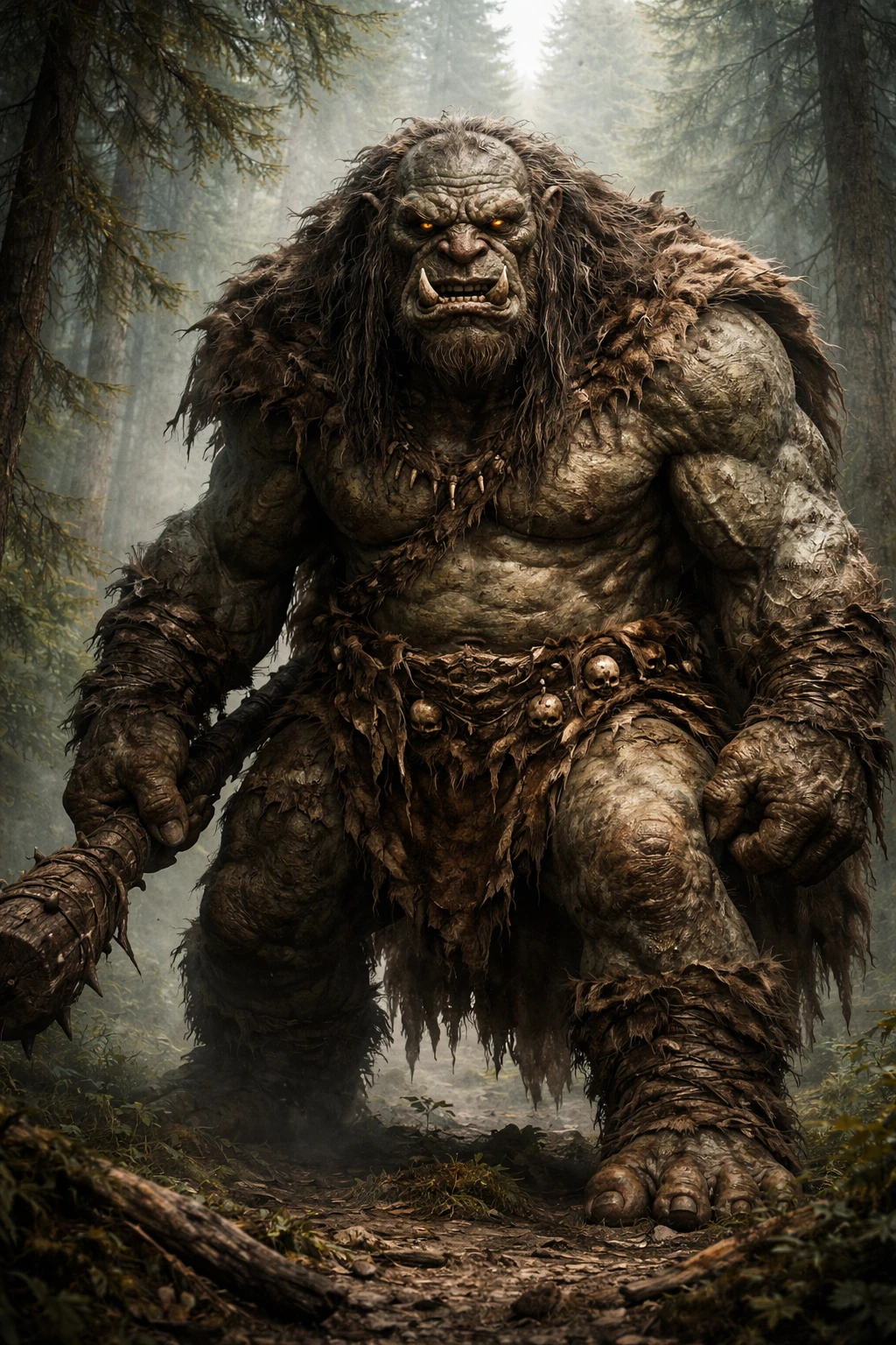 Troll gigantesco de força bruta em uma floresta selvagem