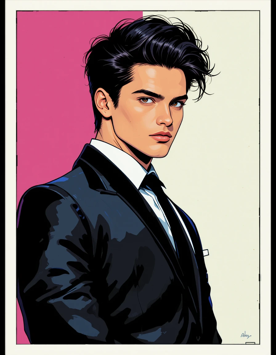 Retrato digital de jovem confiante de terno preto