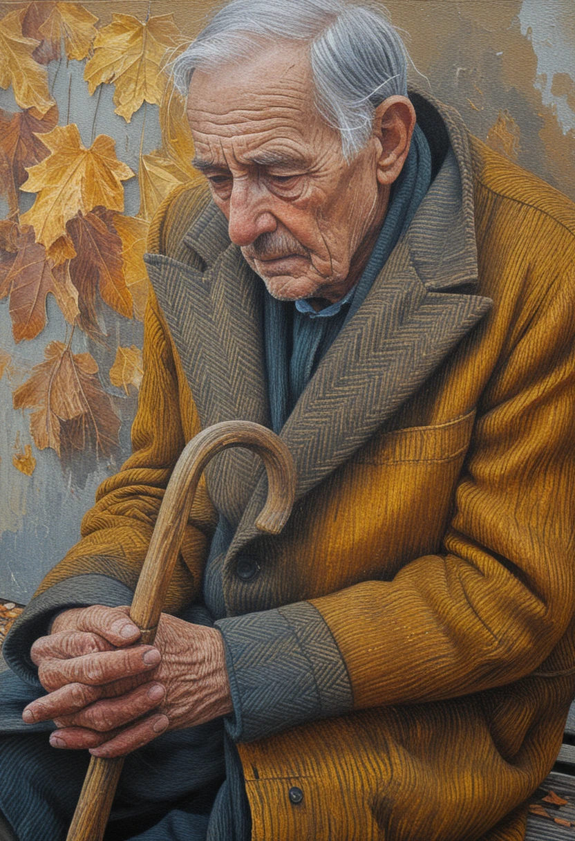 Elderly man resting alone on a worn park bench